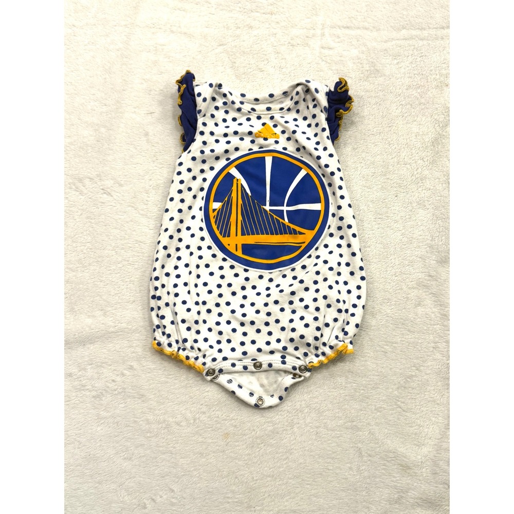 Adidas Golden State Warriors Baby Bodysuit Polka Dot Ruffle Blue White 0/3M